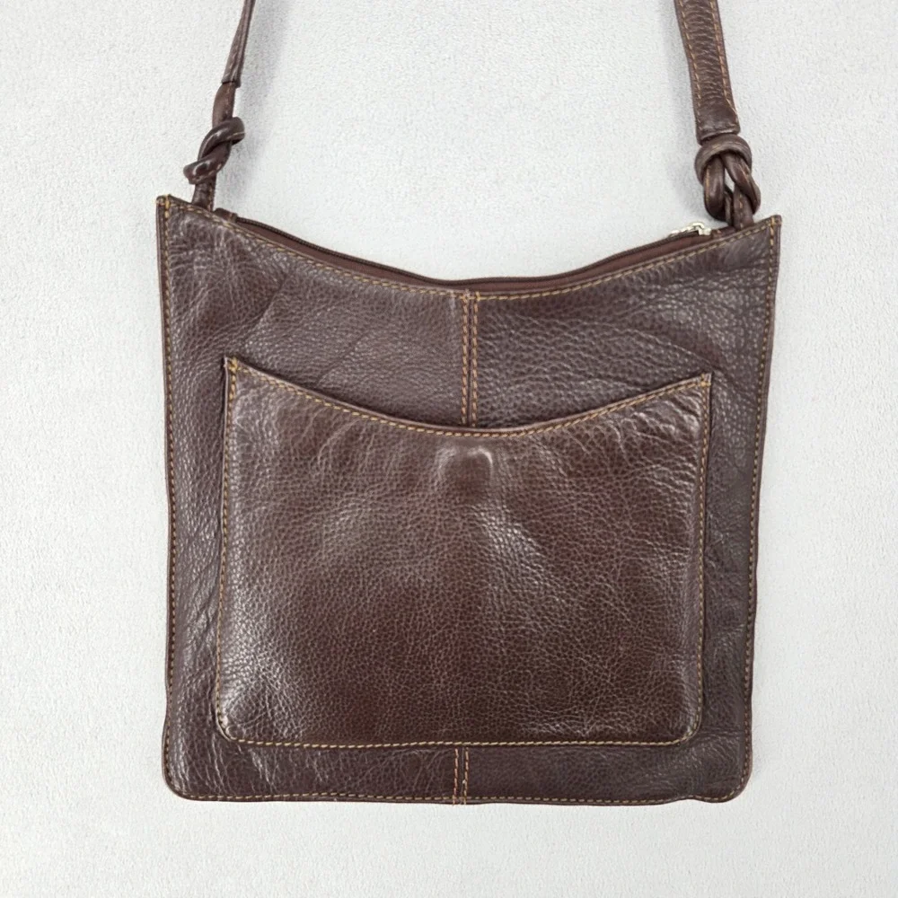 Brown Genuine Leather Crossbody Bag Adjustable Strap Distressed Vintage